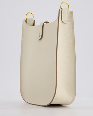 *SUPER RARE* Hermès Mini Evelyne Sellier Bag in Craie Epsom Leather with Gold Hardware and White Canvas Strap