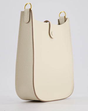 *SUPER RARE* Hermès Mini Evelyne Sellier Bag in Craie Epsom Leather with Gold Hardware and White Canvas Strap