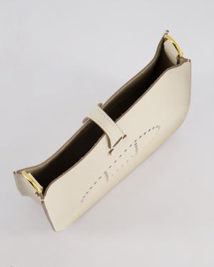 *SUPER RARE* Hermès Mini Evelyne Sellier Bag in Craie Epsom Leather with Gold Hardware and White Canvas Strap