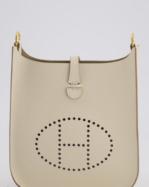*SUPER RARE* Hermès Mini Evelyne Sellier Bag in Craie Epsom Leather with Gold Hardware and White Canvas Strap