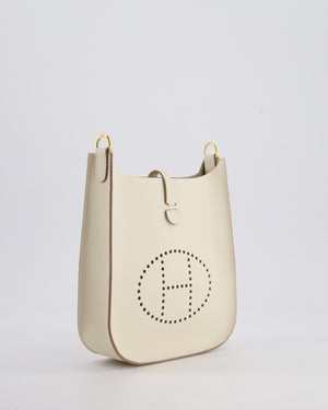 *SUPER RARE* Hermès Mini Evelyne Sellier Bag in Craie Epsom Leather with Gold Hardware and White Canvas Strap