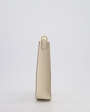 *SUPER RARE* Hermès Mini Evelyne Sellier Bag in Craie Epsom Leather with Gold Hardware and White Canvas Strap