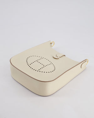 *SUPER RARE* Hermès Mini Evelyne Sellier Bag in Craie Epsom Leather with Gold Hardware and White Canvas Strap