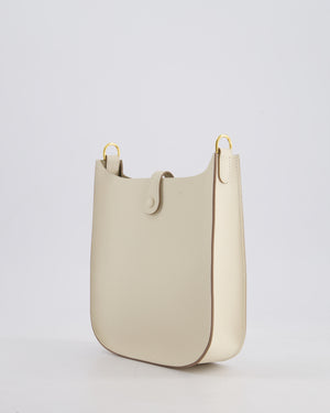 *SUPER RARE* Hermès Mini Evelyne Sellier Bag in Craie Epsom Leather with Gold Hardware and White Canvas Strap