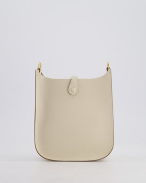 *SUPER RARE* Hermès Mini Evelyne Sellier Bag in Craie Epsom Leather with Gold Hardware and White Canvas Strap