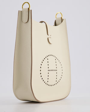 *SUPER RARE* Hermès Mini Evelyne Sellier Bag in Craie Epsom Leather with Gold Hardware and White Canvas Strap