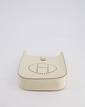 *SUPER RARE* Hermès Mini Evelyne Sellier Bag in Craie Epsom Leather with Gold Hardware and White Canvas Strap