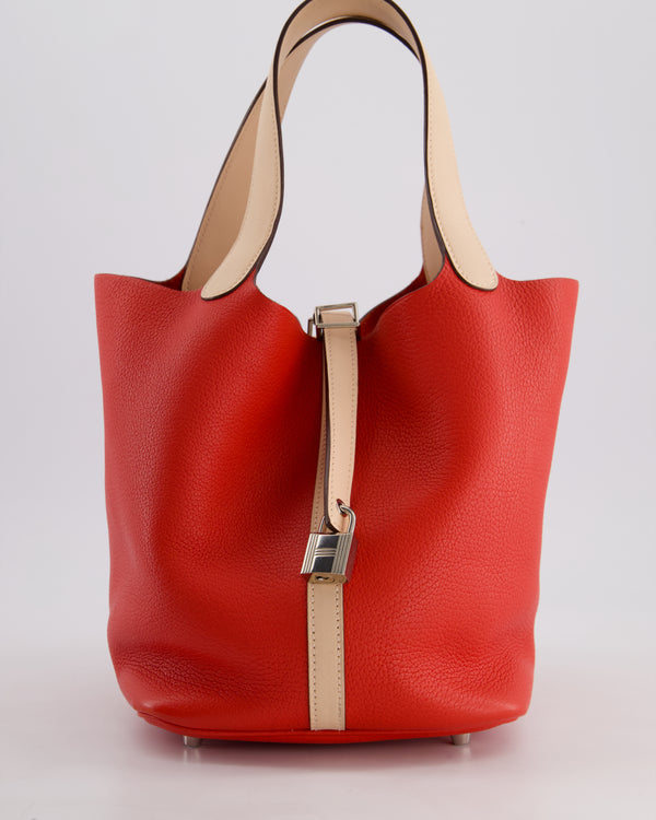 *FIRE PRICE* Hermès Picotin Lock Bag 22cm in Rouge Tomate & Rose Eglantine Clemence Leather with Palladium Hardware
