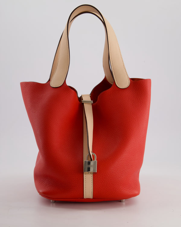 *FIRE PRICE* Hermès Picotin Lock Bag 22cm in Rouge Tomate & Rose Eglantine Clemence Leather with Palladium Hardware