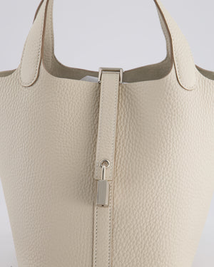 *HOT* Hermès Picotin Lock Bag 18cm in Craie Clemence Leather with Palladium Hardware