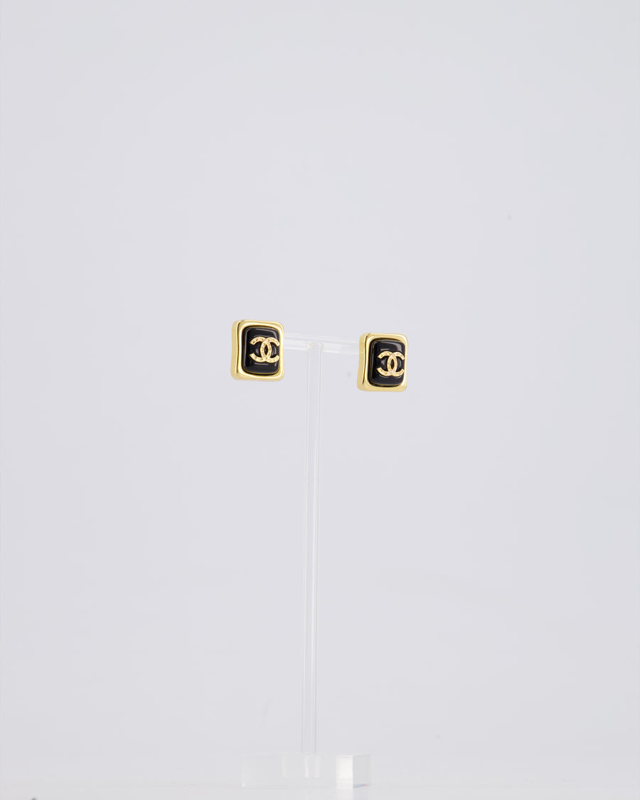 *HOT* Chanel Gold & Black CC Resin Square Earrings