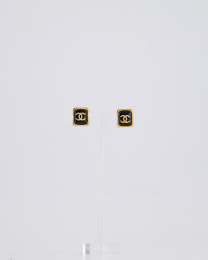 *HOT* Chanel Gold & Black CC Resin Square Earrings