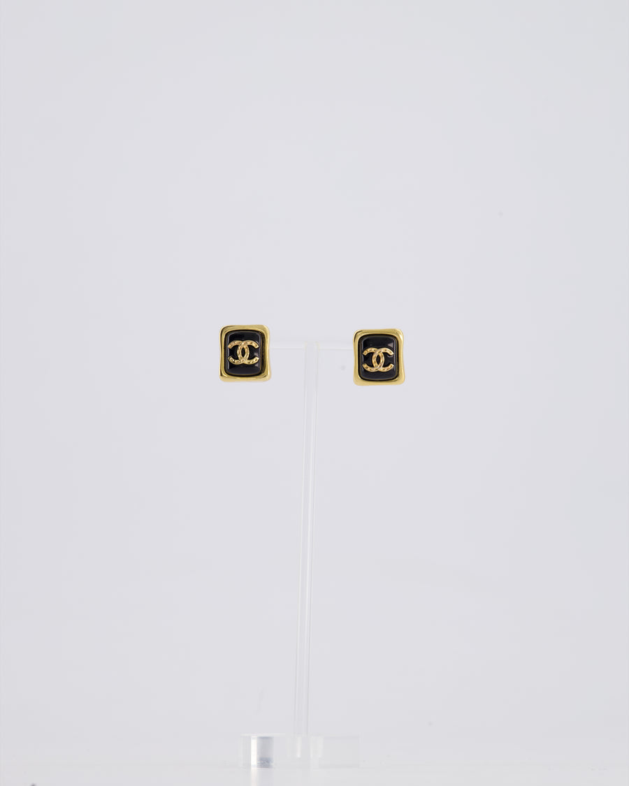 *HOT* Chanel Gold & Black CC Resin Square Earrings