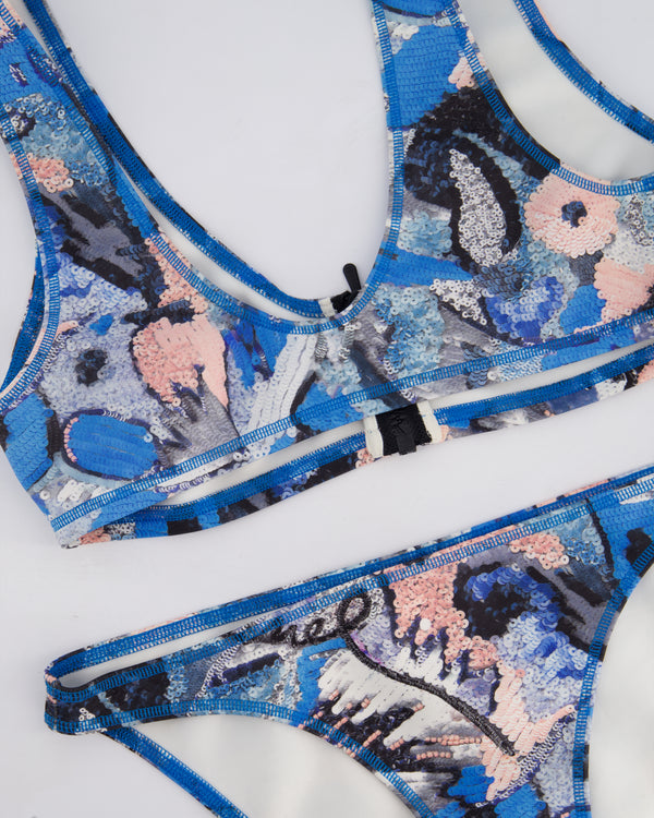 Chanel Coco Blue Bikini Set with Sequin Print Detail Size FR 38 (UK 10)