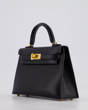 *HOT* Hermès Mini Kelly II 20cm Bag In Noir Chèvre Chamkila Leather with Gold Hardware