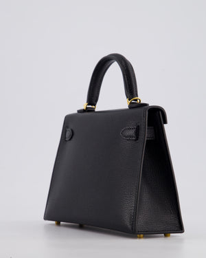 *HOT* Hermès Mini Kelly II 20cm Bag In Noir Chèvre Chamkila Leather with Gold Hardware