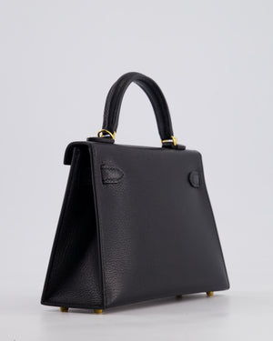 *HOT* Hermès Mini Kelly II 20cm Bag In Noir Chèvre Chamkila Leather with Gold Hardware