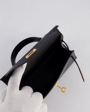 *HOT* Hermès Mini Kelly II 20cm Bag In Noir Chèvre Chamkila Leather with Gold Hardware