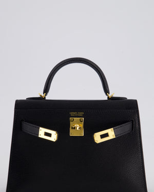 *HOT* Hermès Mini Kelly II 20cm Bag In Noir Chèvre Chamkila Leather with Gold Hardware
