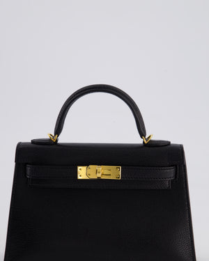 *HOT* Hermès Mini Kelly II 20cm Bag In Noir Chèvre Chamkila Leather with Gold Hardware