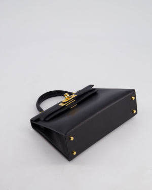 *HOT* Hermès Mini Kelly II 20cm Bag In Noir Chèvre Chamkila Leather with Gold Hardware