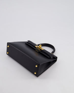 *HOT* Hermès Mini Kelly II 20cm Bag In Noir Chèvre Chamkila Leather with Gold Hardware