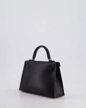 *HOT* Hermès Mini Kelly II 20cm Bag In Noir Chèvre Chamkila Leather with Gold Hardware