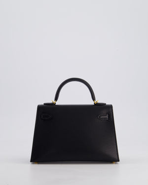 *HOT* Hermès Mini Kelly II 20cm Bag In Noir Chèvre Chamkila Leather with Gold Hardware