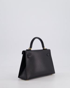 *HOT* Hermès Mini Kelly II 20cm Bag In Noir Chèvre Chamkila Leather with Gold Hardware