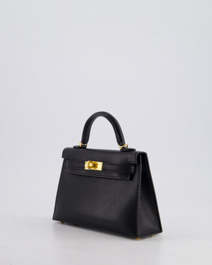 *HOT* Hermès Mini Kelly II 20cm Bag In Noir Chèvre Chamkila Leather with Gold Hardware