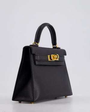 *HOT* Hermès Mini Kelly II 20cm Bag In Noir Chèvre Chamkila Leather with Gold Hardware