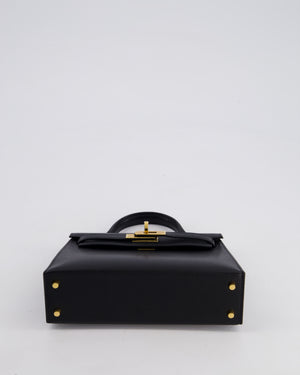 *HOT* Hermès Mini Kelly II 20cm Bag In Noir Chèvre Chamkila Leather with Gold Hardware