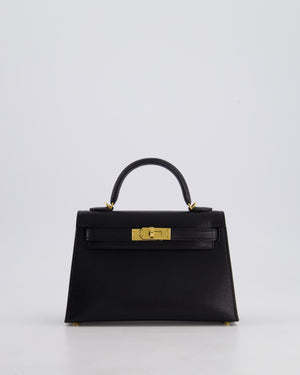 *HOT* Hermès Mini Kelly II 20cm Bag In Noir Chèvre Chamkila Leather with Gold Hardware