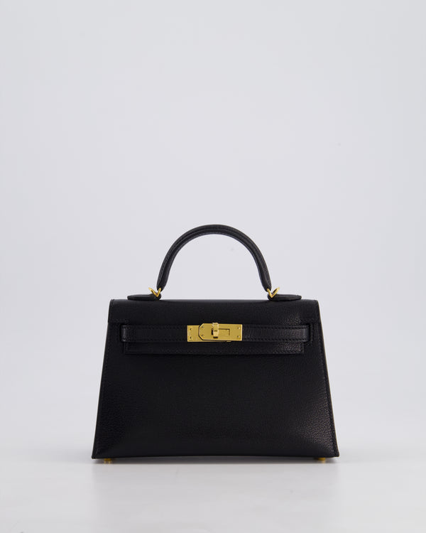 *HOT* Hermès Mini Kelly II 20cm Bag In Noir Chèvre Chamkila Leather with Gold Hardware