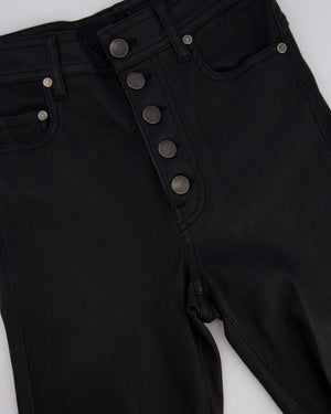 Joseph Black Stretch Leather Slim Trousers with Ruthenium Buttons Size FR 32 (UK 4)