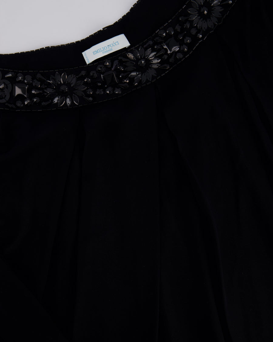 Emilio Pucci Black Sheer Mini Beach Dress with Crystal Neckline Size UK 10