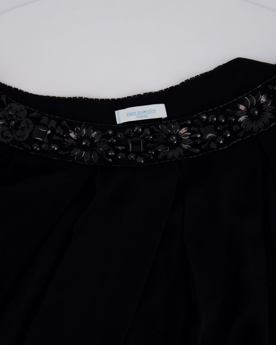 Emilio Pucci Black Sheer Mini Beach Dress with Crystal Neckline Size UK 10