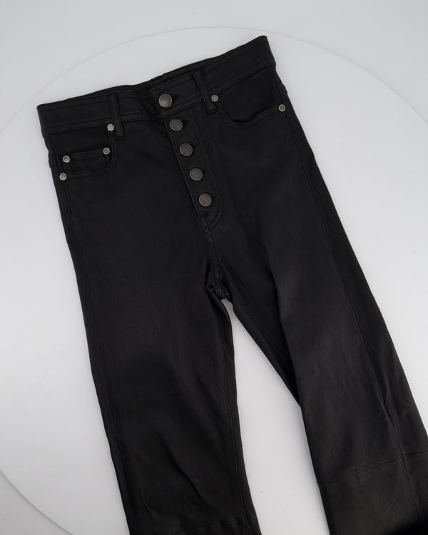 Joseph Black Stretch Leather Slim Trousers with Ruthenium Buttons Size FR 32 (UK 4)