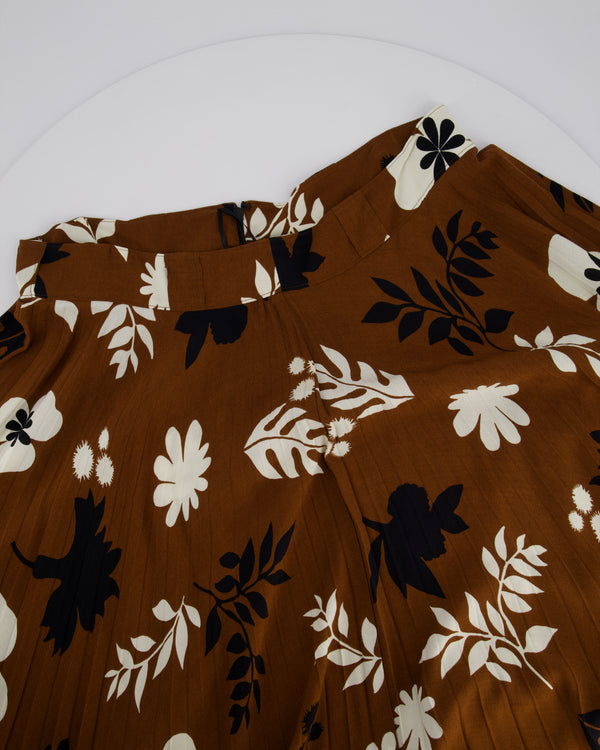 Racil Brown Mara Cupro Pleated Floral Skirt