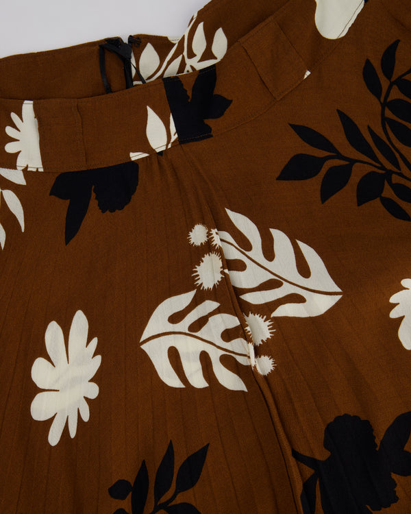 Racil Brown Mara Cupro Pleated Floral Skirt