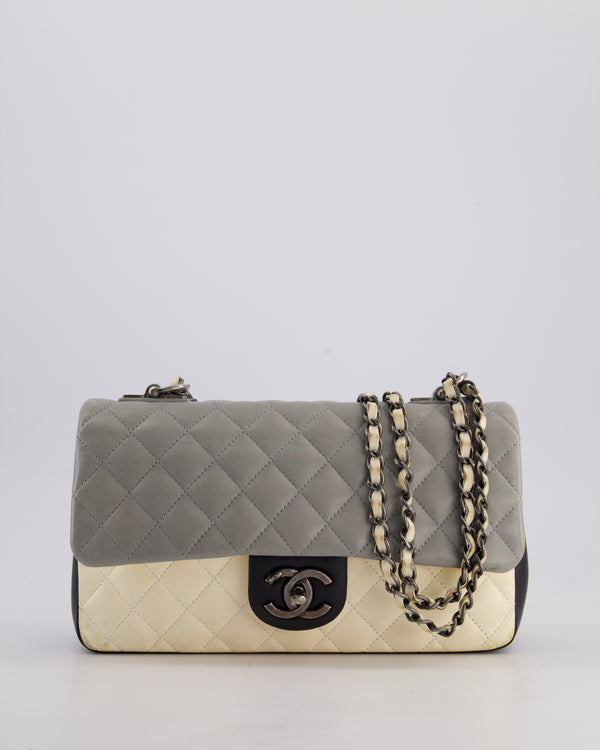 Chanel Beige Grey, White and Grey Timeless Medium Single Flap with Aged Ruthenium Hardware Bag