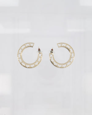 Chanel Champagne Gold Large Round CC Hoop Earrings with CC Cutout Monogram