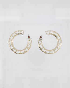 Chanel Champagne Gold Large Round CC Hoop Earrings with CC Cutout Monogram