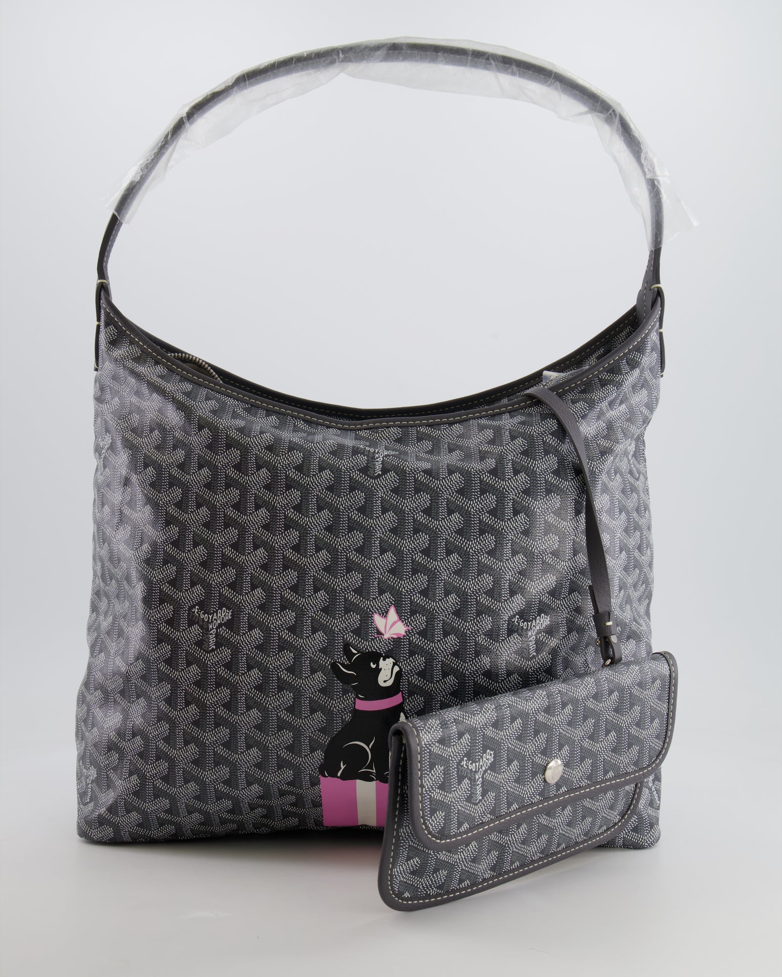 Goyard Grey Goyardine Canvas Boheme Hobo Bag with Dog Print