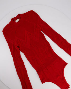 Hermès Red Knitted Wool Longsleeve T-Shirt Bodysuit Size FR 38 (UK 10)