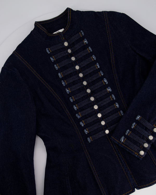Christian Dior Navy Denim Long Sleeve Jacket with Military-Style Button Details Size FR 42 (UK 14)