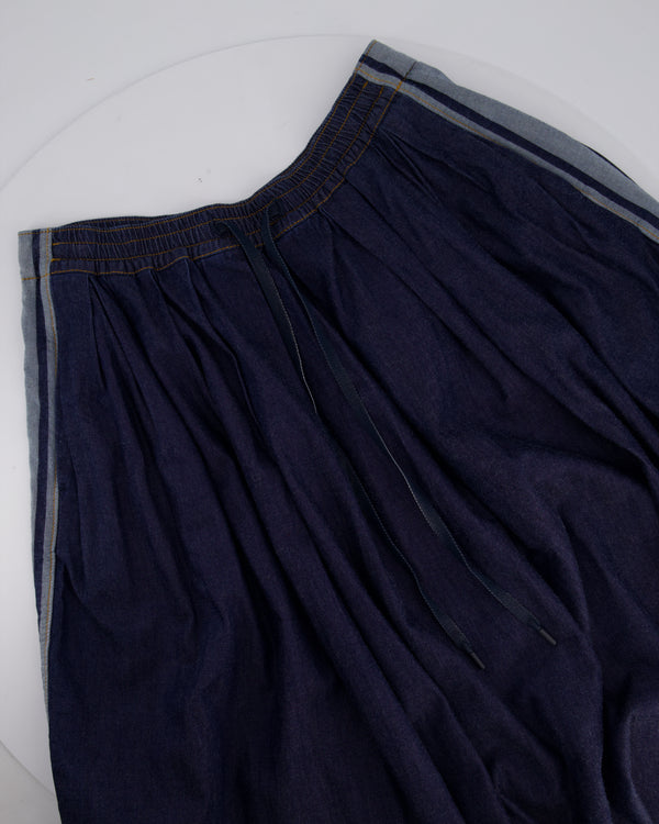 Christian Dior Navy Denim Midi Skirt with Logo Stripe Detail and Elasticated Waist Size FR 42 (UK 14)
