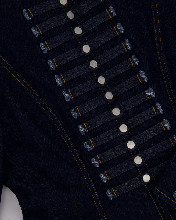 Christian Dior Navy Denim Long Sleeve Jacket with Military-Style Button Details Size FR 42 (UK 14)