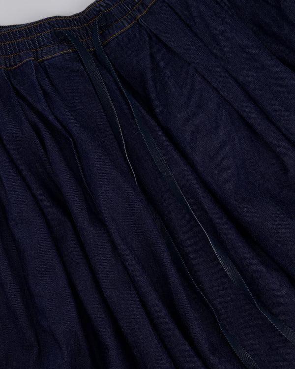Christian Dior Navy Denim Midi Skirt with Logo Stripe Detail and Elasticated Waist Size FR 42 (UK 14)
