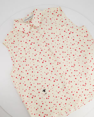 Christian Dior Cream and Red Polka Dot Sleeveless Silk Button Down Blouse Size FR 40 (UK 12)
